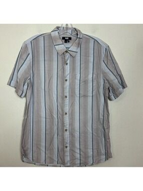 PAIGE Striped Cotton Relaxed Fit Short Sleeve Button Up Shirt